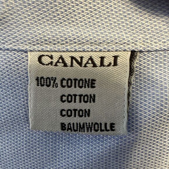 Canali Dress Shirt Long Sleeve Button Up Cotton Made In Italy Mens 43-17 Blue - Picture 10 of 11